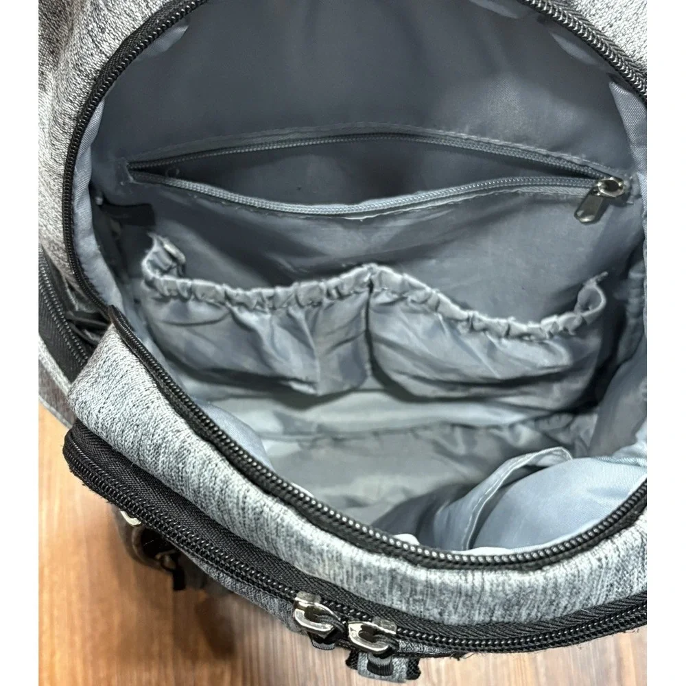 Eddie Bauer‎ Gray Rainier Back Pack Diaper-Bag Center Handle-Stroller Loops